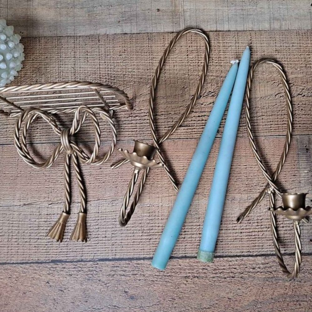 Vintage Twisted Rope Gold Candle Sconces & Heart